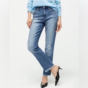 J. Crew | Women’s Medium Blue Denim Distressed Raw Hem Ripped Knee Jeans Size 26